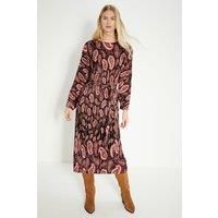 Paisley Plisse Belted Midi Dress