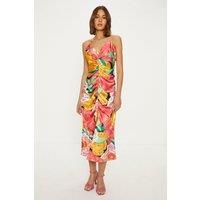 Large Floral Ruched Satin Slip Dress