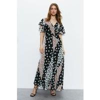 Mixed Spot Chiffon Maxi Dress