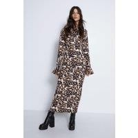 Animal Print Flute Sleeve Midi Dress