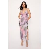 Brushed Floral Satin Strappy Slip Dress