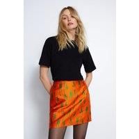 Womens Jacquard Orange Print Mini Skirt