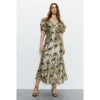 WAREHOUSE Sparkle Floral Plunge Neck Drape Sleeve Maxi Dress