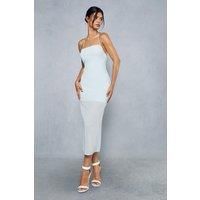 Sheer Overlay Strappy Halterneck Tie Back Midaxi Dress