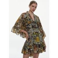 Tiger Printed Drama Kimono Woven Mini Dress