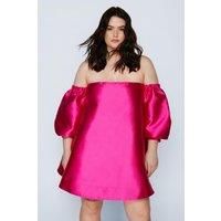 Plus Size Structured Bardot Puff Sleeve Mini Dress