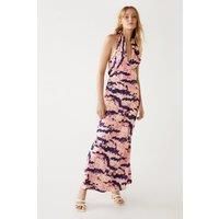 WAREHOUSE Abstract Tie Dye Halter Cross Neck Slip Dress