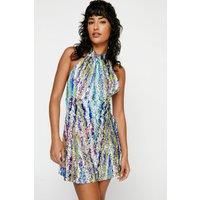 Stripe Sequin Halterneck Mini Dress