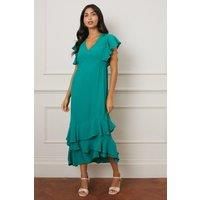 Womens Ruffle Sleeve Tiered Midaxi Dress