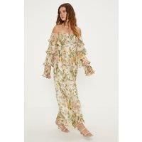 Soft Floral Chiffon Ruffle Maxi Dress