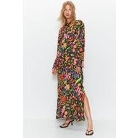 WAREHOUSE Mixed Floral Jacquard Flute Sleeve Jacquard Midi Dress