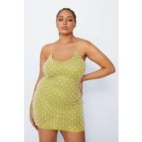 Plus Size Drop Bead Strappy Mini Dress