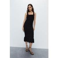 WAREHOUSE Square Neck Peplum Hem Ruched Midi Dress