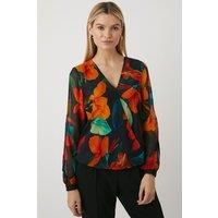 Womens Silk Mix Floral Wrap Blouse