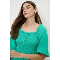 Womens Green Shirred Blouse