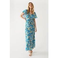 Petite Floral Fluted Sleeve Maxi Tea Dress