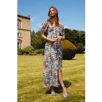 Fluid Floral Button Front Midi Tea Dress