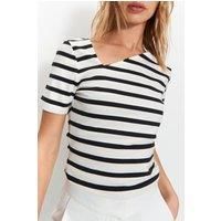 Stripe Asymmetric Neckline Top