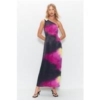 Premium Satin Tie Dye One Shoulder Maxi Dress