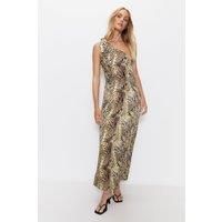 WAREHOUSE Premium Satin Snake Print One Shoulder Maxi Dress