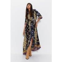 WAREHOUSE Mixed Floral Short Sleeve Maxi Shirtdress BWW05704-144-14