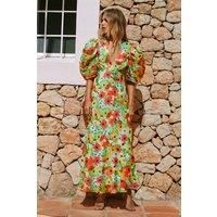 Poppy Floral Print Puff Sleeve V Neck Dress