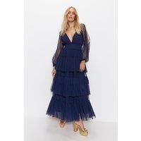 Cold Shoulder Tulle Tiered Maxi Dress