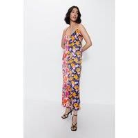 Splice Floral Satin Strappy Dress