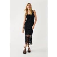 Tassel Hem Crochet Knit Midi Dress