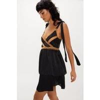 Satin Tie Shoulder Lace Trim Dress