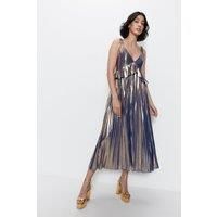 WAREHOUSE Pleated Lame Midi Dress