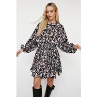 Floral Long Sleeve Belted Smock Dress