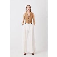 Soft Tailored Button Detail Pleated Wide Leg Trouser