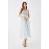 Debut London by Coast Circle Embellished Bodice Mesh Midi Dress