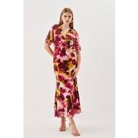 Tall Abstract Print Pleated Wide Sleeve Maxi Dress