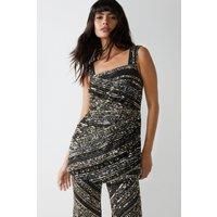 WAREHOUSE Mixed Sequin Square Neck Tunic Top