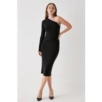 Debut London by Coast Black Asymmetric Ruched Side Jersey Dress