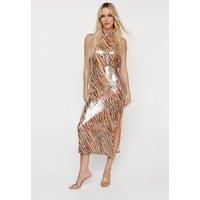 Animal Print Sequin Halter Midi Dress