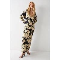 WAREHOUSE Shadow Floral Print Premium Satin Batwing Dress