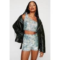 Snake Sequin One Shoulder Crop Top