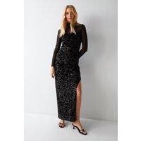 Velvet Sequin Mesh Insert Maxi Dress