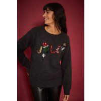 Womens Sequin Jolly Christmas Jumper