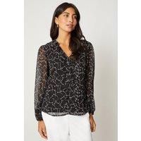 Black Star Print Frill Front Top