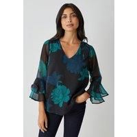 Black Floral Flute Sleeve Top