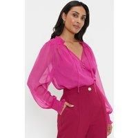 Petite Pink Tie Neck Top