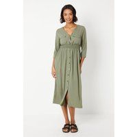 Womens Shirred Waist Midi Shirt Dress