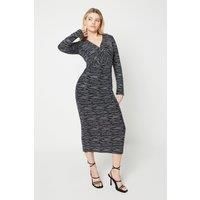 Womens Silver Twist Front Midi Dress