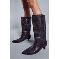 Leather Look Croc Low Heel Boots