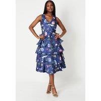 COAST Glossy Printed Wrap Bodice Tiered Skirt Midi Dress