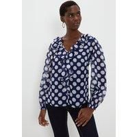 Navy Polka Dot Frill Front Top